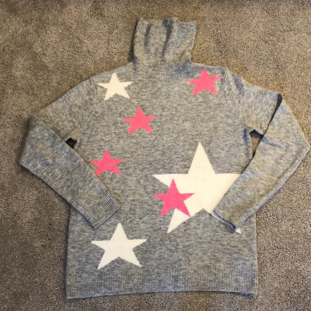 Wallis Grey with Pink and White Stars Turtleneck Sweater